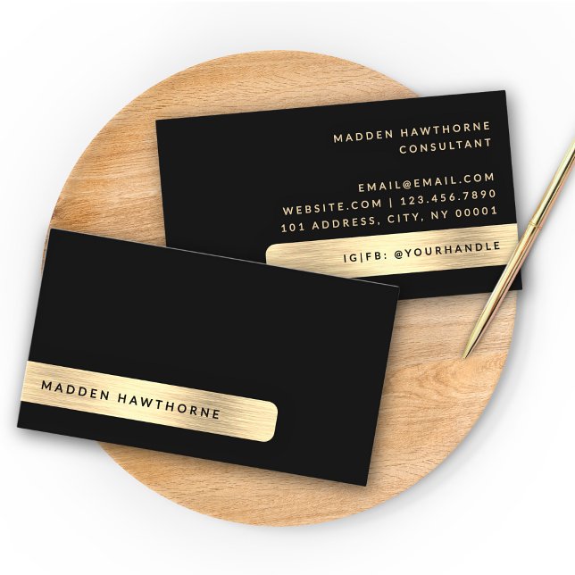 Tarjeta De Visita Negro Oro Moderno Simple Elegante Cepillo Metaliza (Subido por el creador)