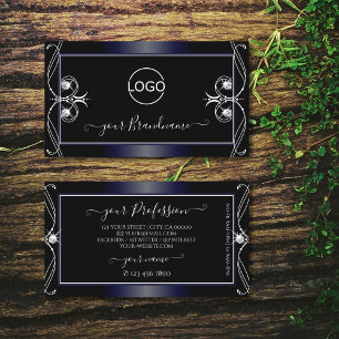 Tarjeta De Visita Negro Oscuro Ornato Azul Esparkling Diamantes Añad