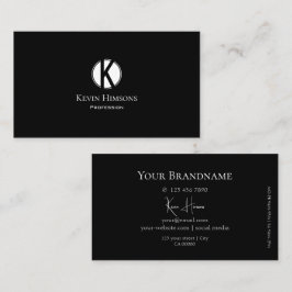Tarjeta De Visita Negro plano clásico con círculo blanco y monograma