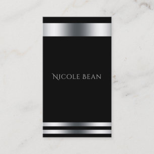 Tarjeta De Visita Negro Plateado Elegante Chic Moderno Glam Profesio