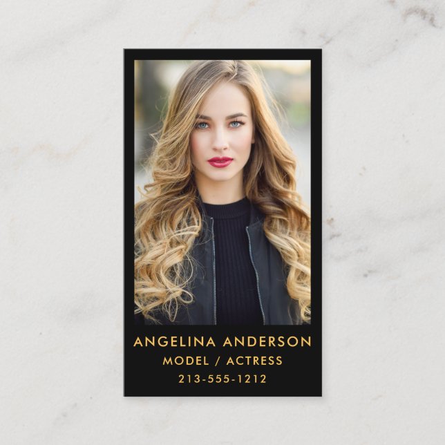 Tarjeta De Visita Negro profesional del oro de la foto modelo del (Anverso)