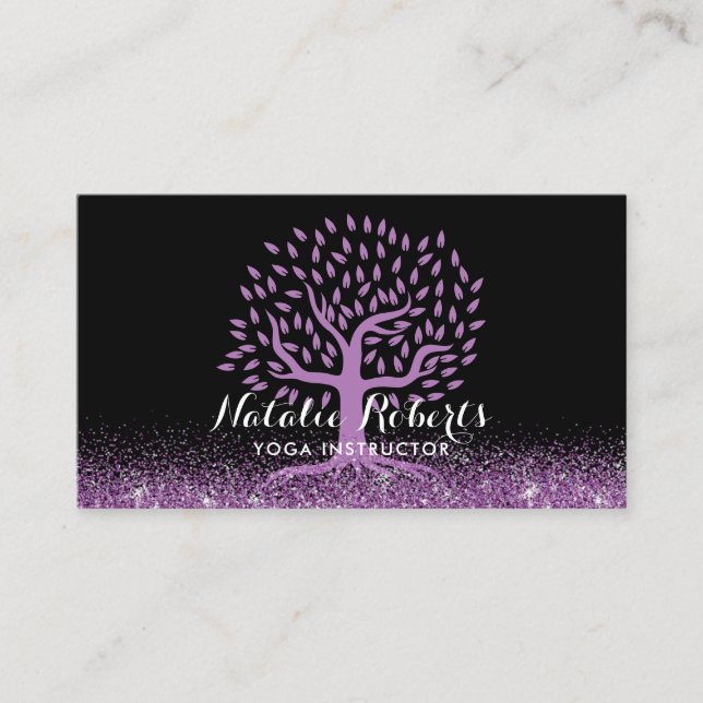Tarjeta De Visita Negro púrpura moderno del árbol de la vida del (Anverso)