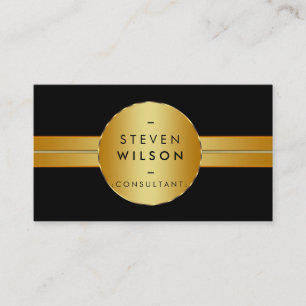 Tarjeta De Visita Negro retro elegante con rayas doradas