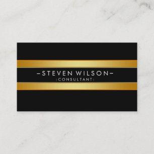 Tarjeta De Visita Negro retro elegante rayado del Relieve metalizado