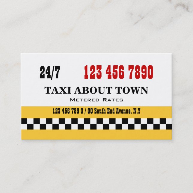 Tarjeta De Visita Negro rojo amarillo del taxi (Anverso)