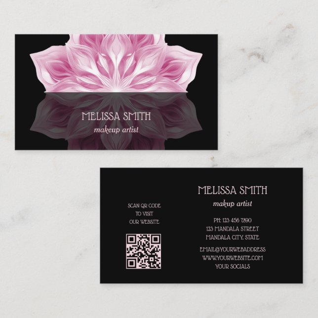 Tarjeta De Visita Negro rosa Floral Mandala Business (Anverso / Reverso)
