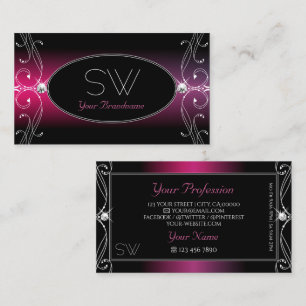 Tarjeta De Visita Negro Rosa Púrpura Ornamentado Brillante Diamantes