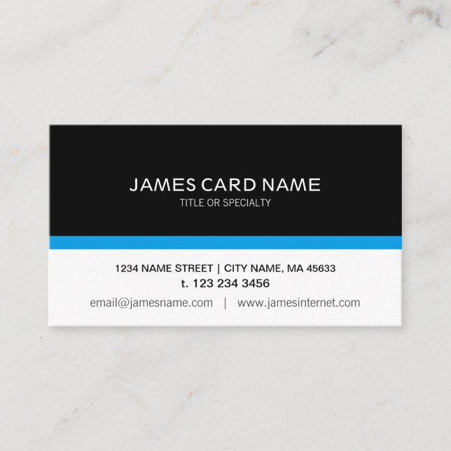 Tarjeta De Visita Negro simple/blanco con Blue Line (Anverso)