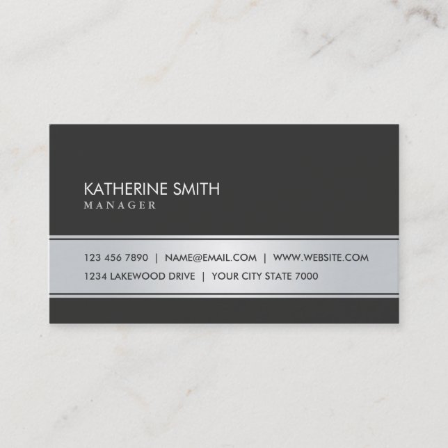 Tarjeta De Visita Negro simple llano elegante y de plata (Anverso)