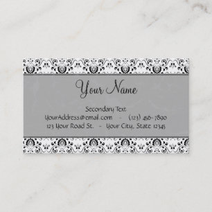 Tarjeta De Visita Negro sobre Damasco blanco y franjas con monograma