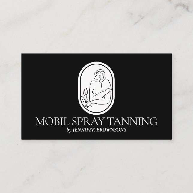 Tarjeta De Visita Negro Spray Tanning Boho Mujer de la piel del cuer (Anverso)