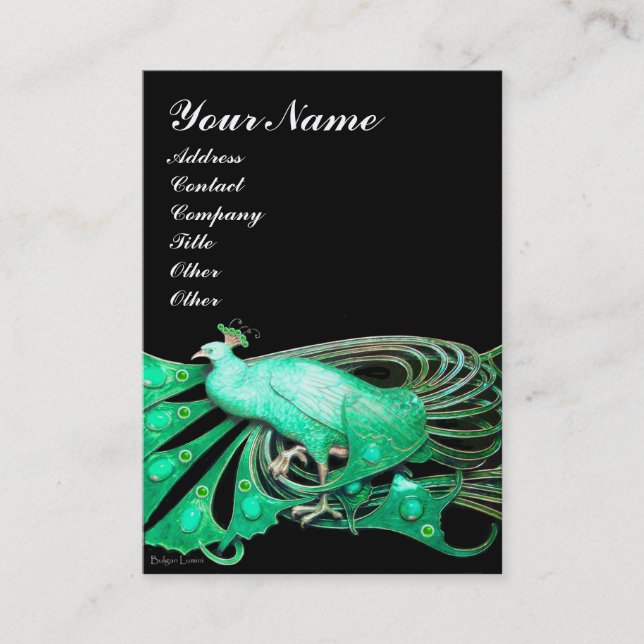 Tarjeta De Visita Negro verde PEACOCK (Anverso)