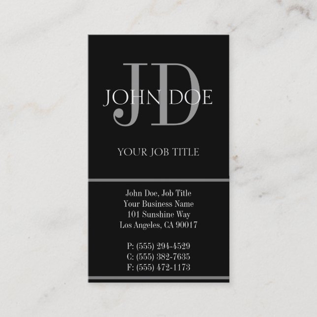 Tarjeta De Visita Negro vertical de YourJobTitle (Anverso)