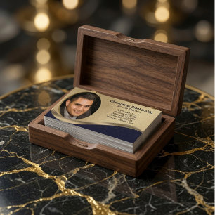 Tarjeta De Visita Negro y Beige Profesional Foto Personalizada 