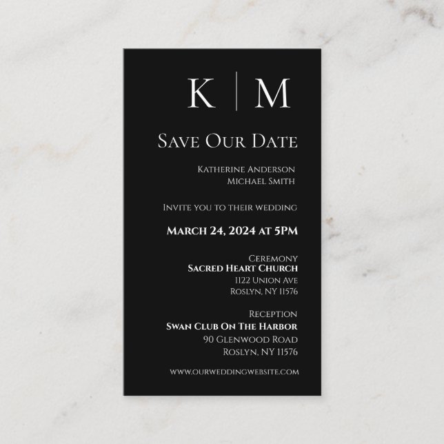 Tarjeta De Visita Negro y blanco-moderno-Guardar la fecha- (Anverso)