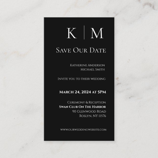 Tarjeta De Visita Negro y blanco-moderno-Guardar la fecha- (Anverso)