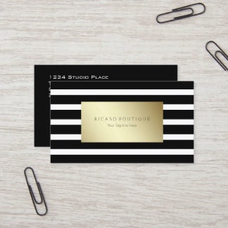 Tarjeta De Visita Negro y blanco moderno rayado con oro