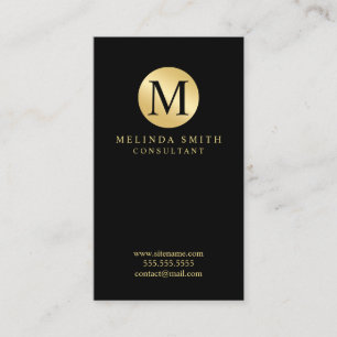 Tarjeta De Visita Negro y monograma elegante del oro