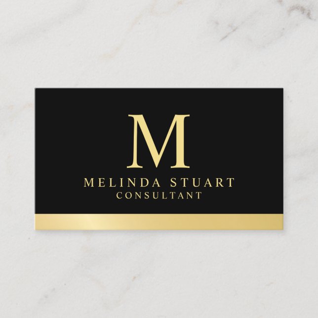 Tarjeta De Visita Negro y monograma elegante del oro (Anverso)
