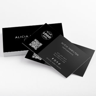 Tarjeta De Visita Negro y negrita | Código QR y logotipo | Elegante,