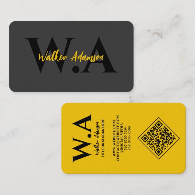 Tarjeta De Visita Negro y oro de lujo | Monograma profesional modern (Anverso / Reverso)