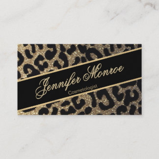 Tarjeta De Visita Negro y oro del leopardo del purpurina