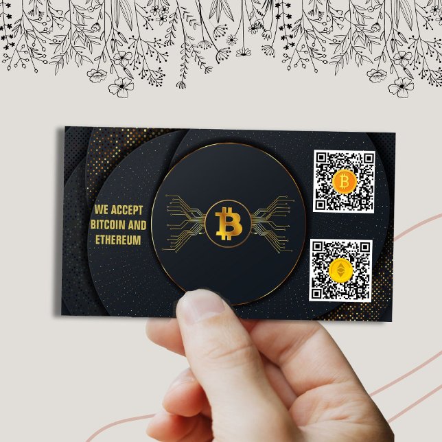 Tarjeta De Visita negro y oro elegante aceptamos bitcoin y eth (Subido por el creador)