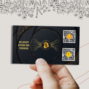 Tarjeta De Visita negro y oro elegante aceptamos bitcoin y eth