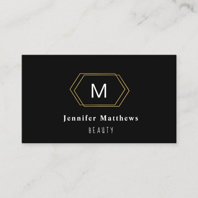 Tarjeta De Visita Negro y oro personalizado Artista de maquillaje mo (Anverso)