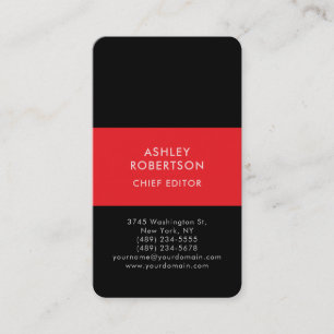 Tarjeta De Visita Negro y Rojo Minimalista Profesional Moderno Plano