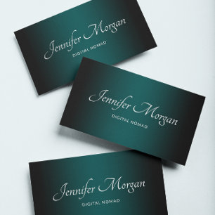 Tarjeta De Visita Negro y Verde Azulado Ombre Elegante