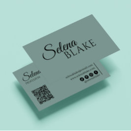 Tarjeta De Visita Negro y verde minimalista | Código QR moderno