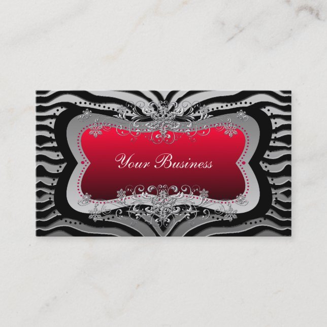 Tarjeta De Visita Negro Zebra Red Silver Elegante Negocios (Anverso)