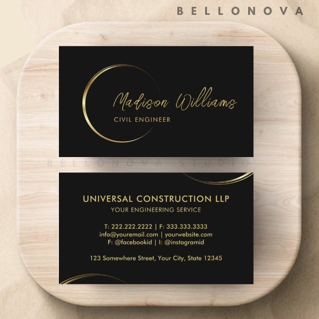 Tarjeta De Visita Negros de personalizable y profesionales de oro (Customizable Black and Gold Professional Business Business Card)