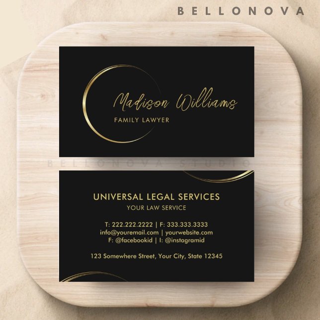 Tarjeta De Visita Negros de personalizable y profesionales de oro (Customizable Black and Gold Professional Business Business Card)