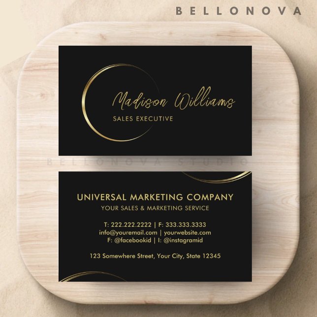 Tarjeta De Visita Negros de personalizable y profesionales de oro (Customizable Black and Gold Professional Business Business Card)