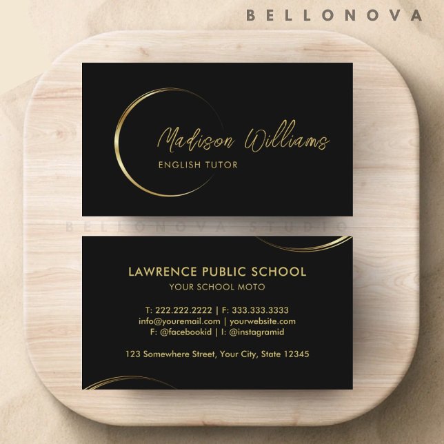 Tarjeta De Visita Negros de personalizable y profesionales de oro (Customizable Black and Gold Professional Business Business Card)