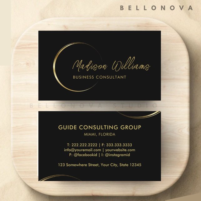Tarjeta De Visita Negros de personalizable y profesionales de oro (Customizable Black and Gold Professional Business Business Card)