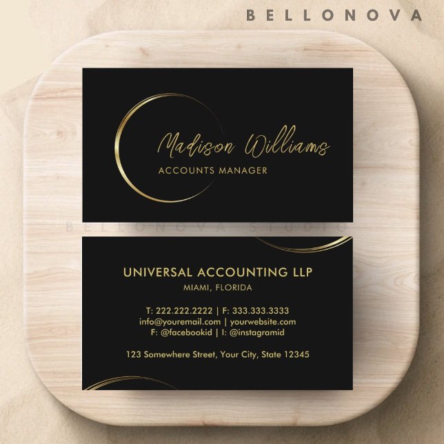 Tarjeta De Visita Negros de personalizable y profesionales de oro (Customizable Black and Gold Professional Business Business Card)