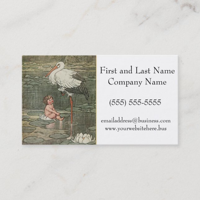 Tarjeta De Visita Nene y Stork Vintage Retro cuento de hadas infanti (Anverso)
