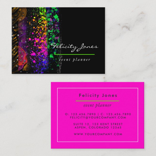 Tarjeta De Visita Neon Brush Strokes (Anverso / Reverso)