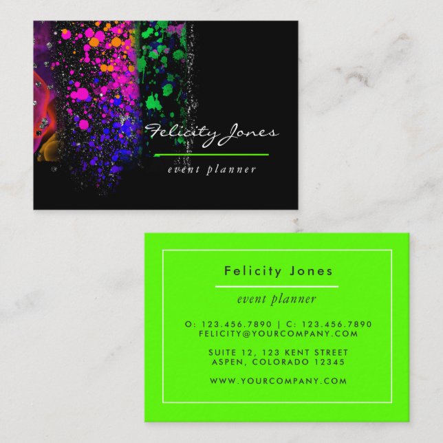 Tarjeta De Visita Neon Brush Strokes Business Card (Anverso / Reverso)