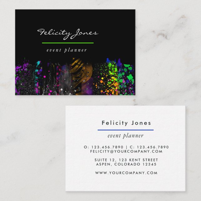 Tarjeta De Visita Neon Brush Strokes Business Card (Anverso / Reverso)