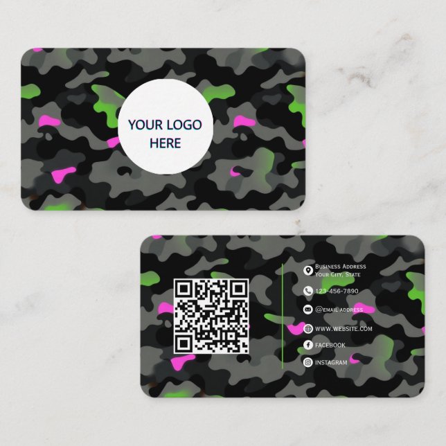 Tarjeta De Visita Neon Camo - Personalizable completo y diseño audaz (Anverso / Reverso)