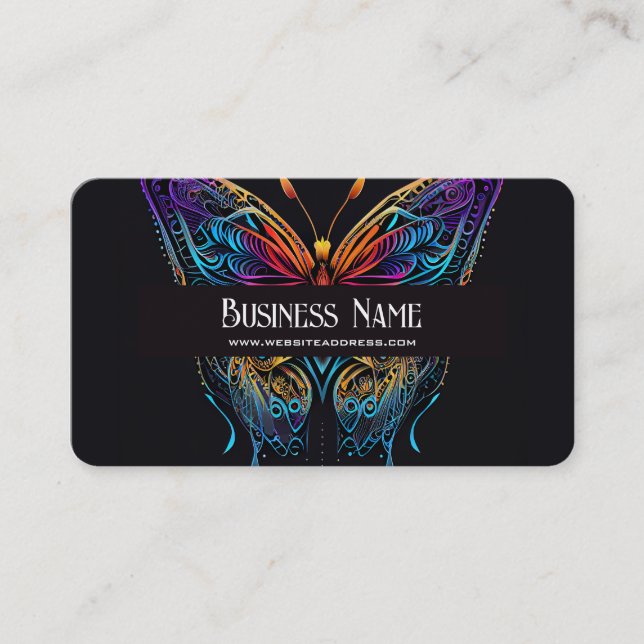 Tarjeta De Visita Neon Colours Bonito Mariposa Negro (Anverso)