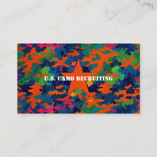 Tarjeta De Visita Neón de Camuflaje de Reclutamiento de Fuerzas Arma (Anverso)