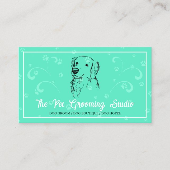 Tarjeta De Visita Neon Green Classy Style Mascota Dog Golden Retriev (Anverso)