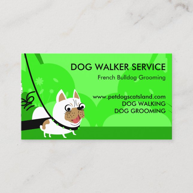 Tarjeta De Visita Neon green Dog Walker Service Bulldog francés (Anverso)