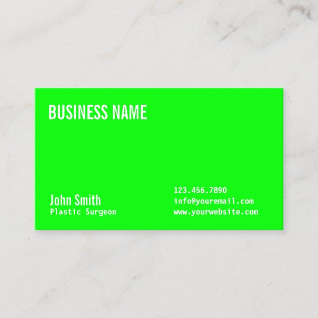 Tarjeta De Visita Neon Green Plastic Surgeon Business Card (Anverso)