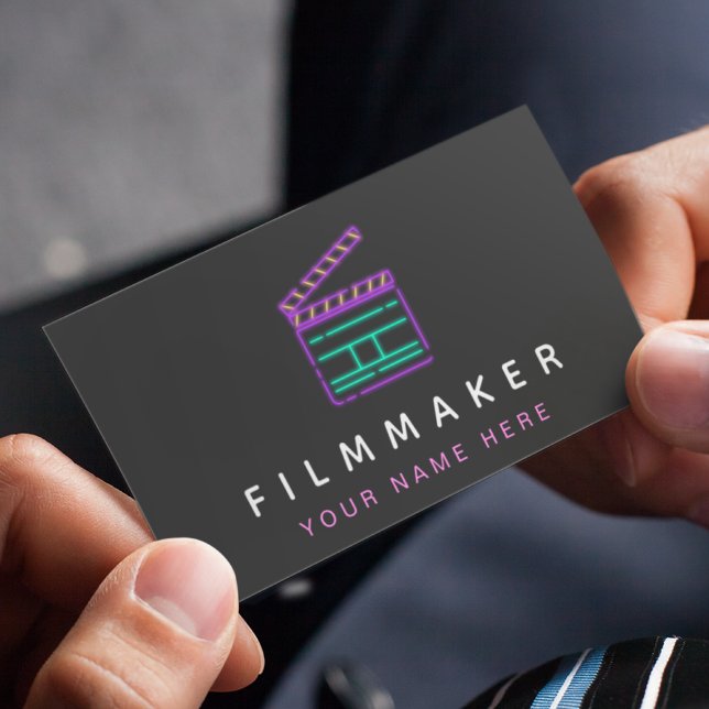 Tarjeta De Visita Neon Movie Slate Filmaker Social Media (Subido por el creador)